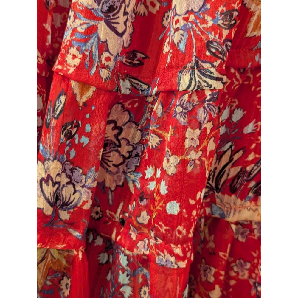 Women's Free People M Red Floral Long Sleeve Ruffle Mini Dress - Picture 7 of 12